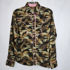 Walls Ranch Wear Juniors Girls Size Large Western Shirt Pink & Camo Cowgirl